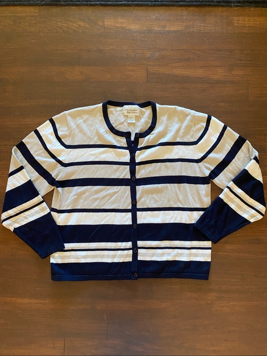 Sweaters - Crewneck Button-Front Striped Sweater - Navy cream and White